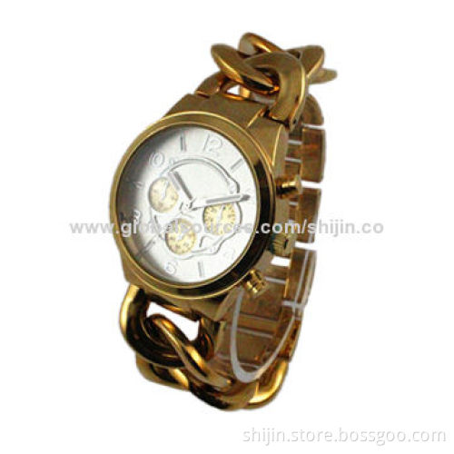 Fashionable Watch with Alloy Case and Vogue Band, Three Eyes, Golden, China Manufacturer